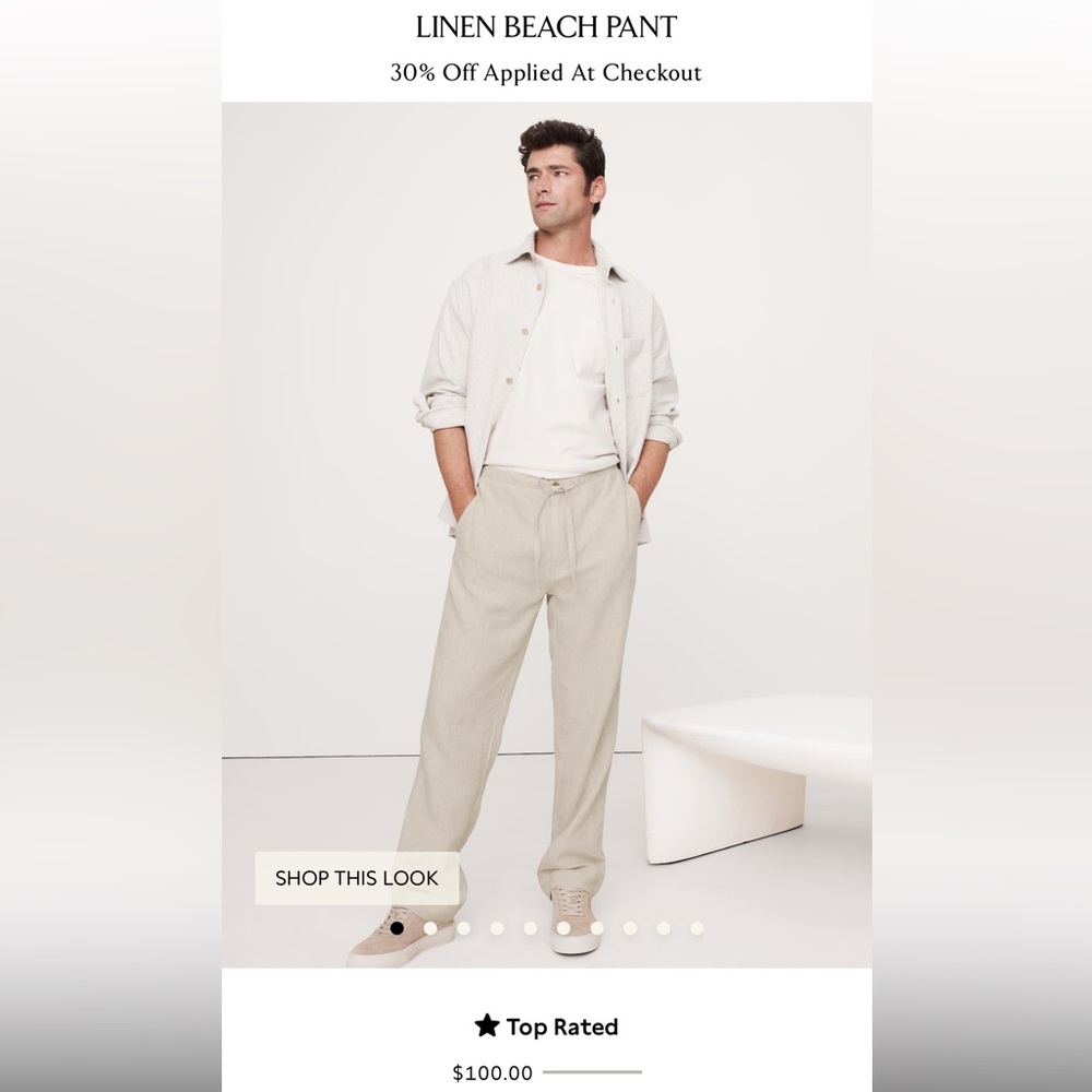 Banana Republic Castello Linen Beach Pant Drawstring Button Pocket Khaki XL